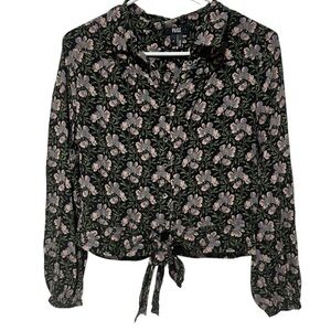 PAIGE Dark Floral Tie Front Blouse Romantic Coquette Top M